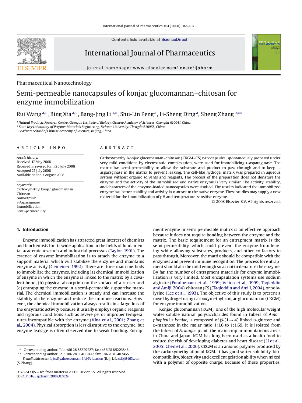 Semi-permeable nanocapsules of konjac glucomannan–chitosan for enzyme immobilization