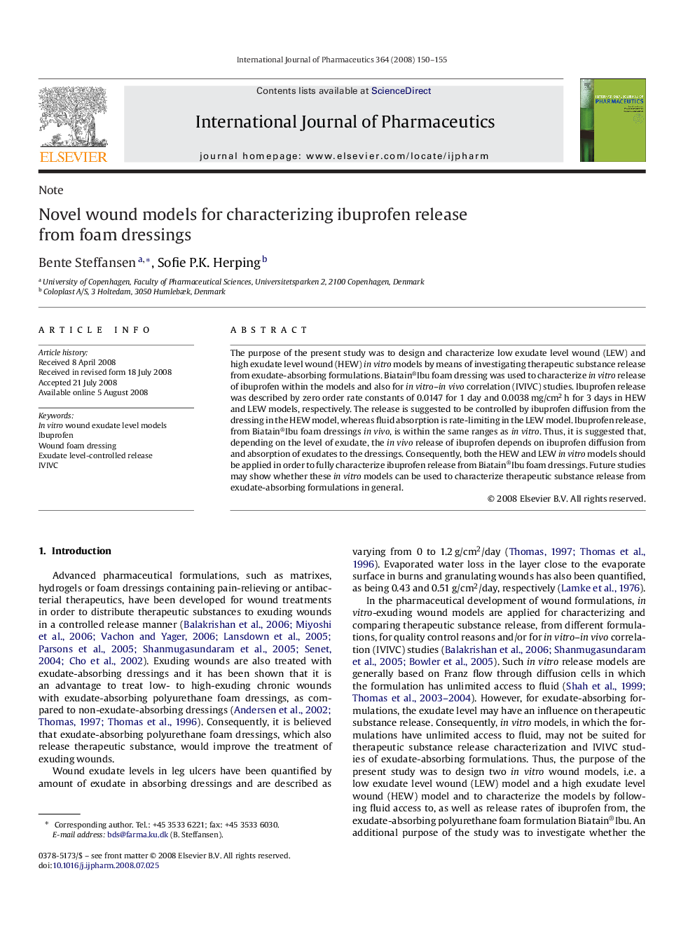 Novel wound models for characterizing ibuprofen release from foam dressings