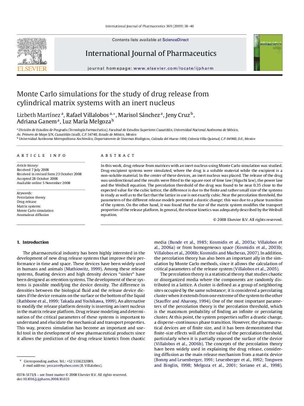 Monte Carlo simulations for the study of drug release from cylindrical matrix systems with an inert nucleus