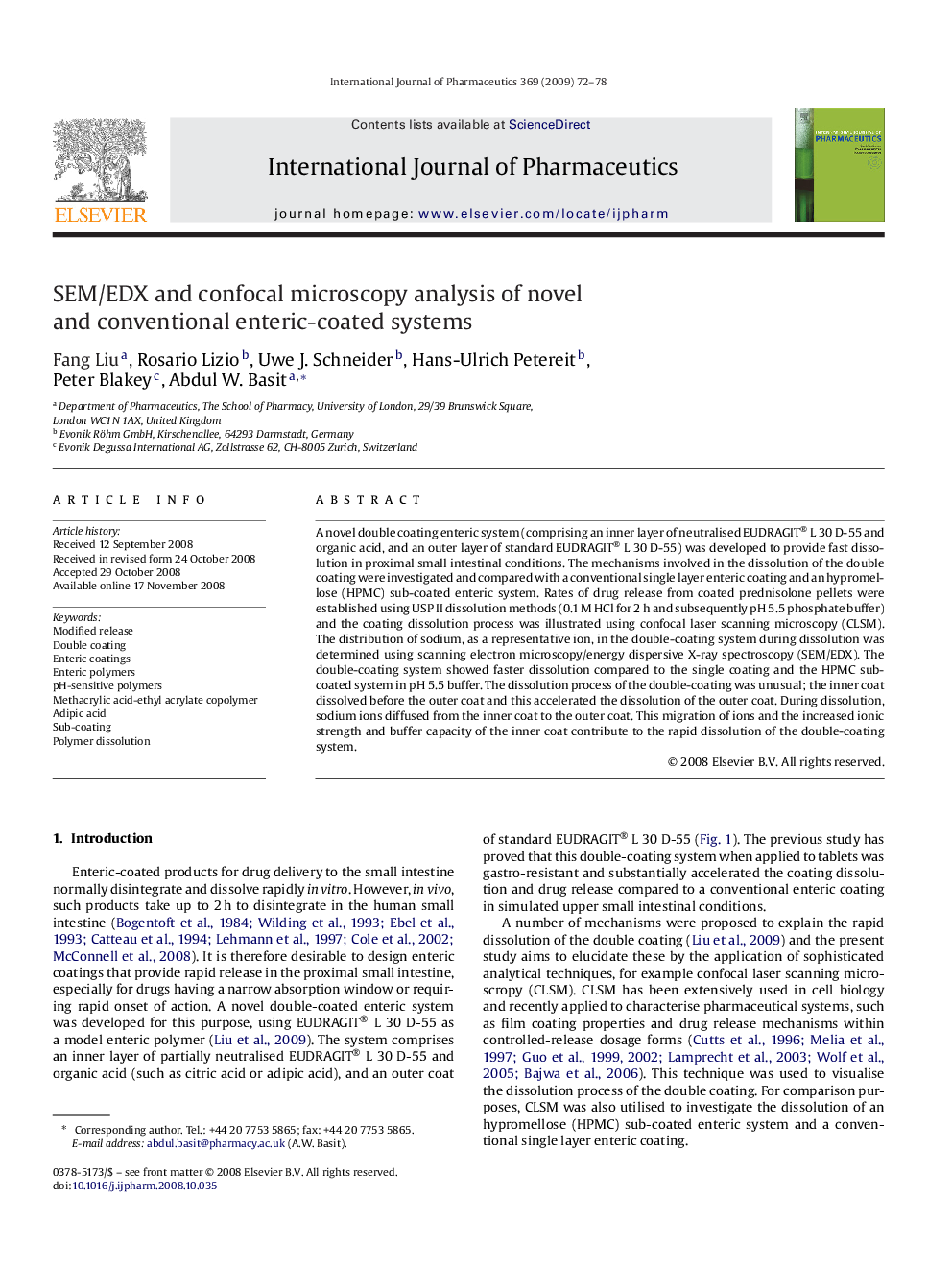 SEM/EDX and confocal microscopy analysis of novel and conventional enteric-coated systems