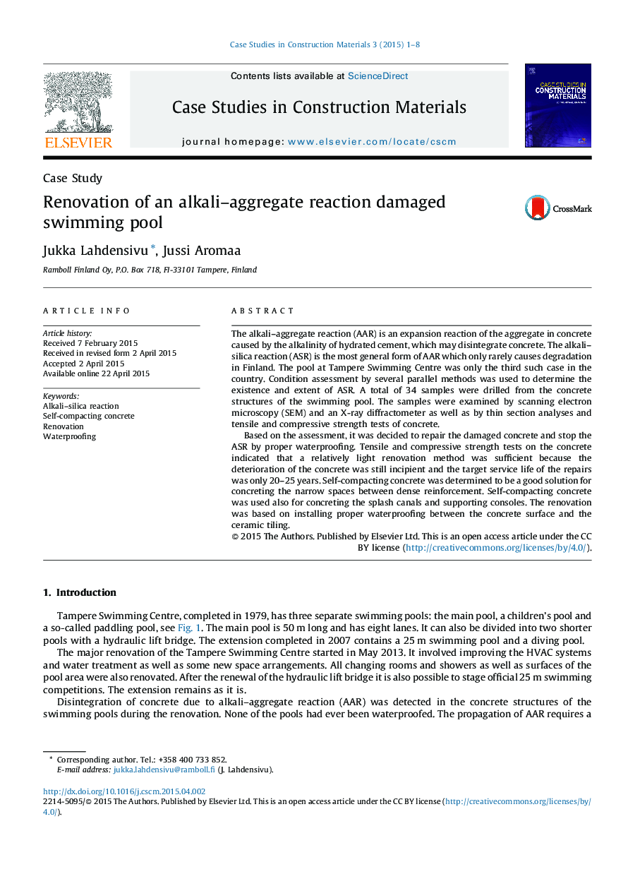 Renovation of an alkali–aggregate reaction damaged swimming pool