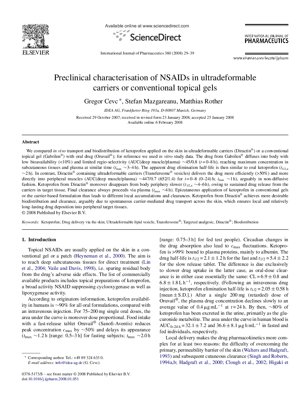 Preclinical characterisation of NSAIDs in ultradeformable carriers or conventional topical gels