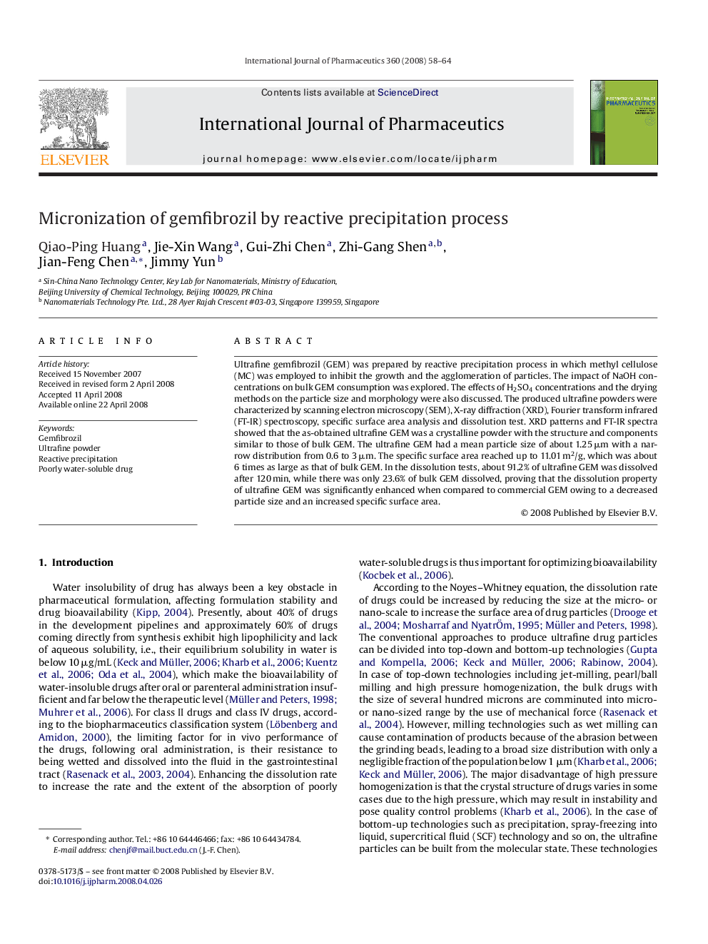 Micronization of gemfibrozil by reactive precipitation process