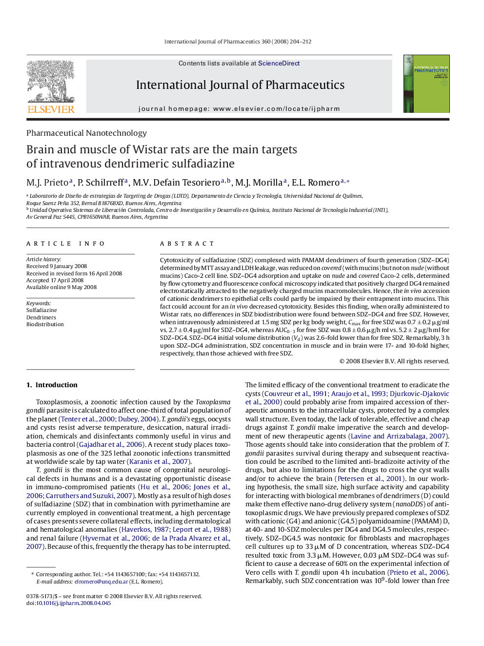 Brain and muscle of Wistar rats are the main targets of intravenous dendrimeric sulfadiazine