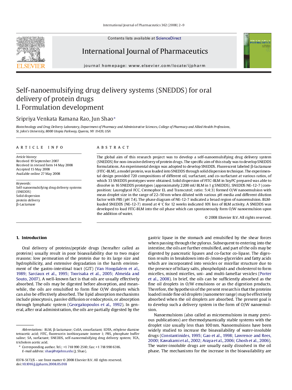 Self-nanoemulsifying drug delivery systems (SNEDDS) for oral delivery of protein drugs: I. Formulation development