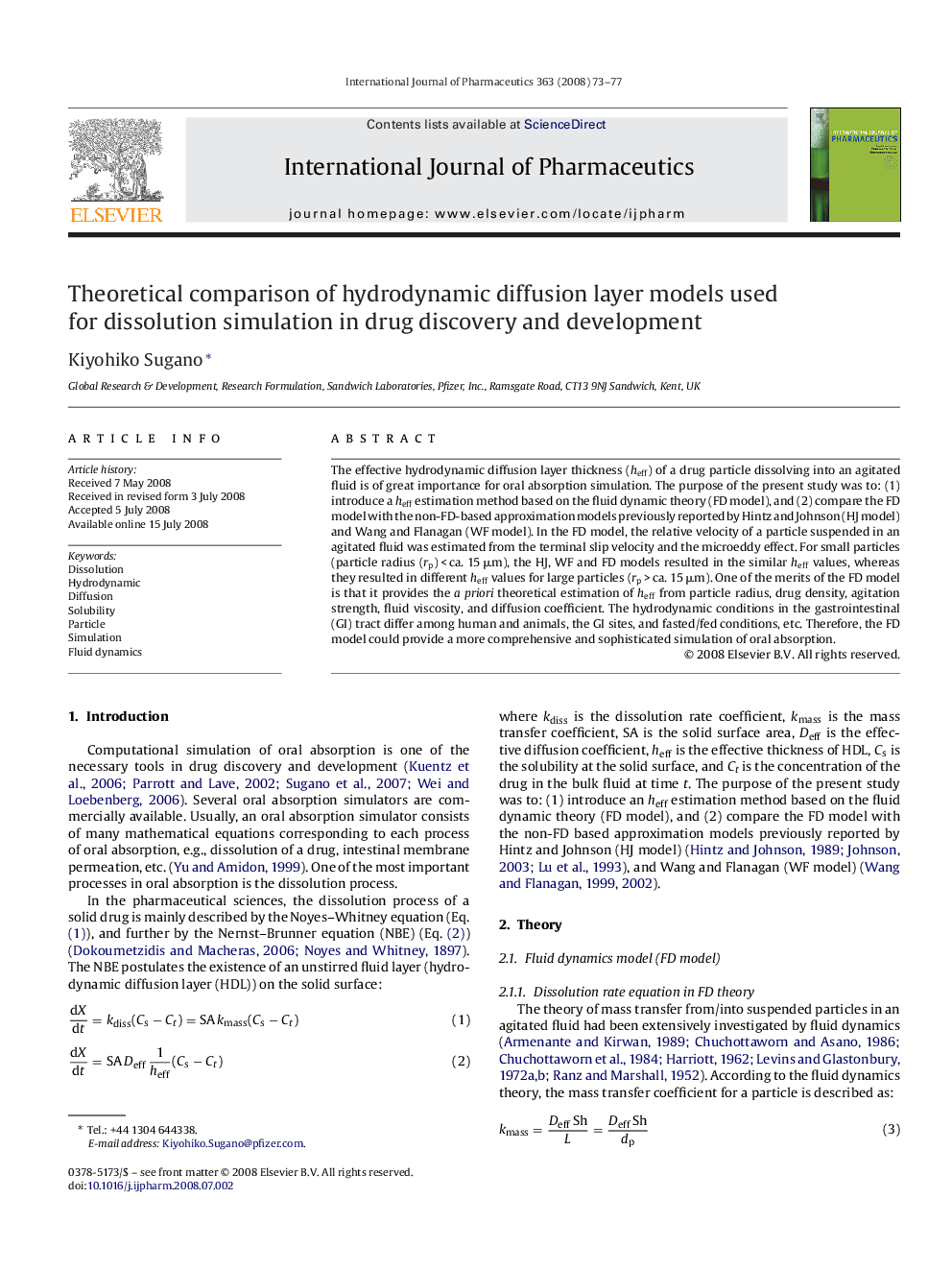 Theoretical comparison of hydrodynamic diffusion layer models used for dissolution simulation in drug discovery and development