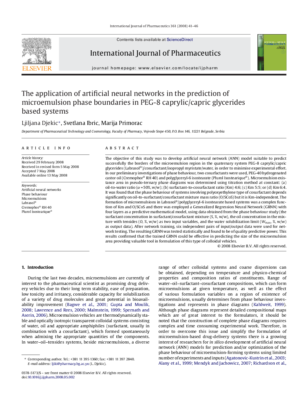 The application of artificial neural networks in the prediction of microemulsion phase boundaries in PEG-8 caprylic/capric glycerides based systems