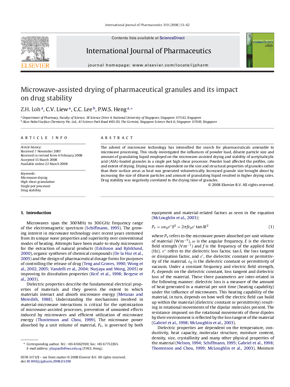 Microwave-assisted drying of pharmaceutical granules and its impact on drug stability