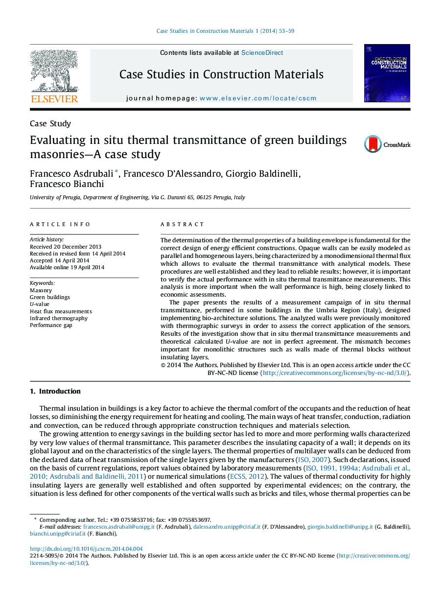 Evaluating in situ thermal transmittance of green buildings masonries—A case study