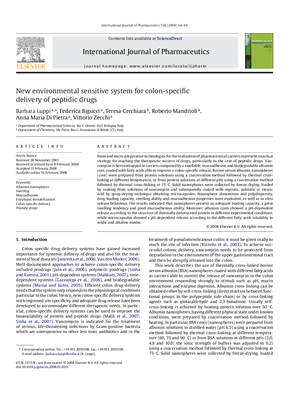 New environmental sensitive system for colon-specific delivery of peptidic drugs