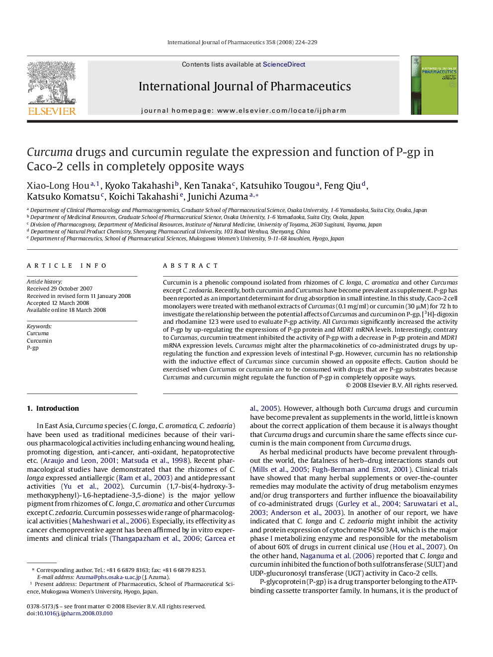 Curcuma drugs and curcumin regulate the expression and function of P-gp in Caco-2 cells in completely opposite ways