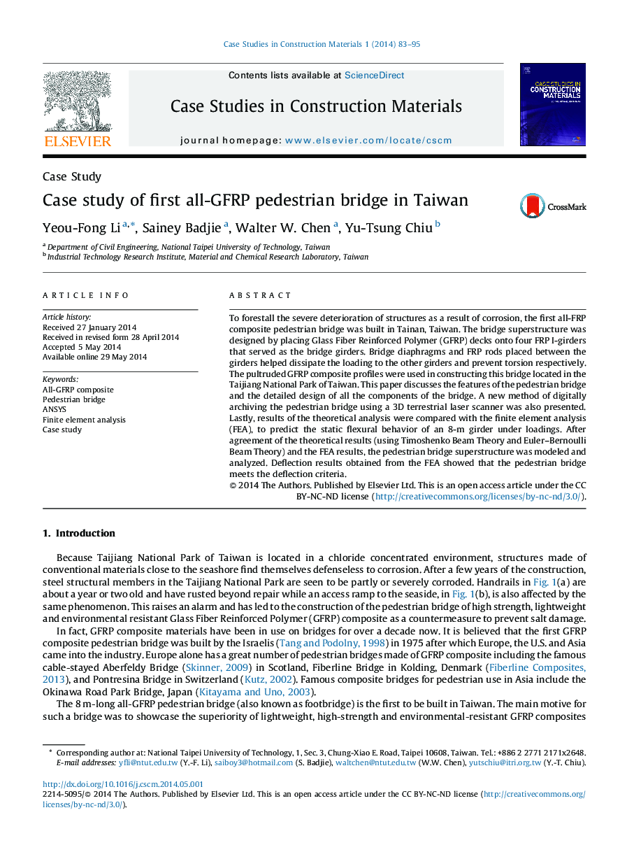 Case study of first all-GFRP pedestrian bridge in Taiwan