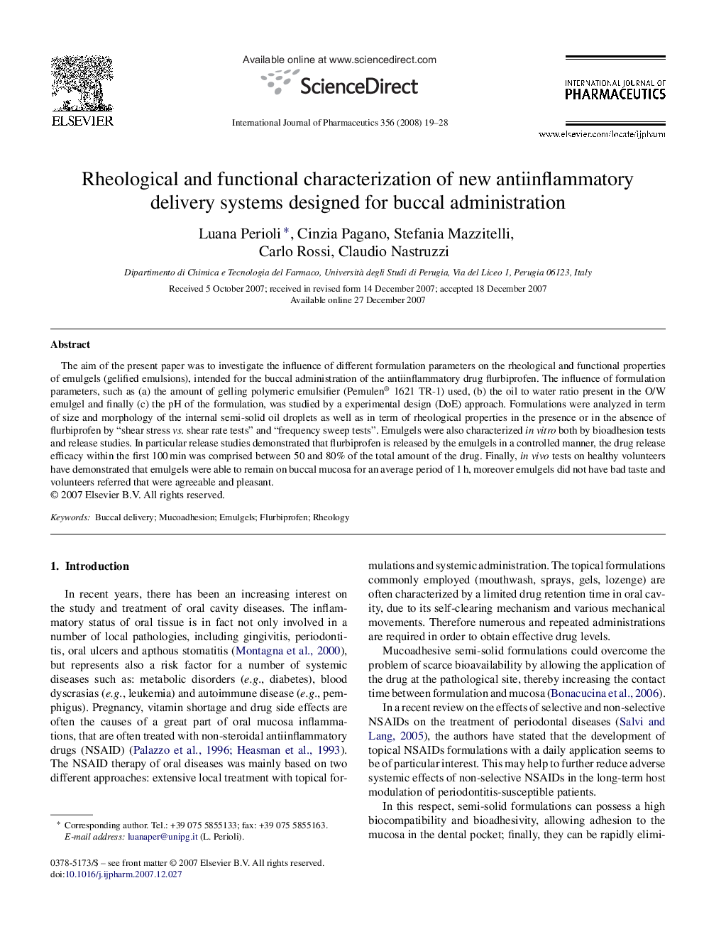 Rheological and functional characterization of new antiinflammatory delivery systems designed for buccal administration