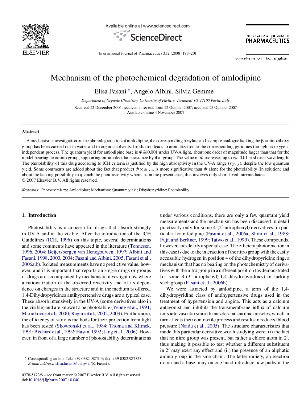 Mechanism of the photochemical degradation of amlodipine