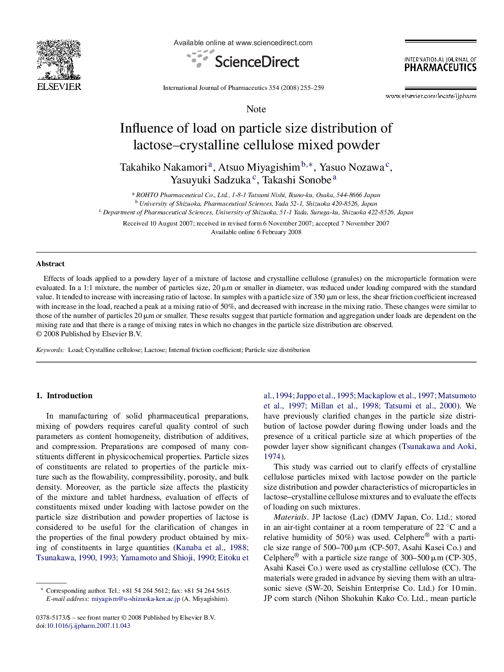 Influence of load on particle size distribution of lactose–crystalline cellulose mixed powder