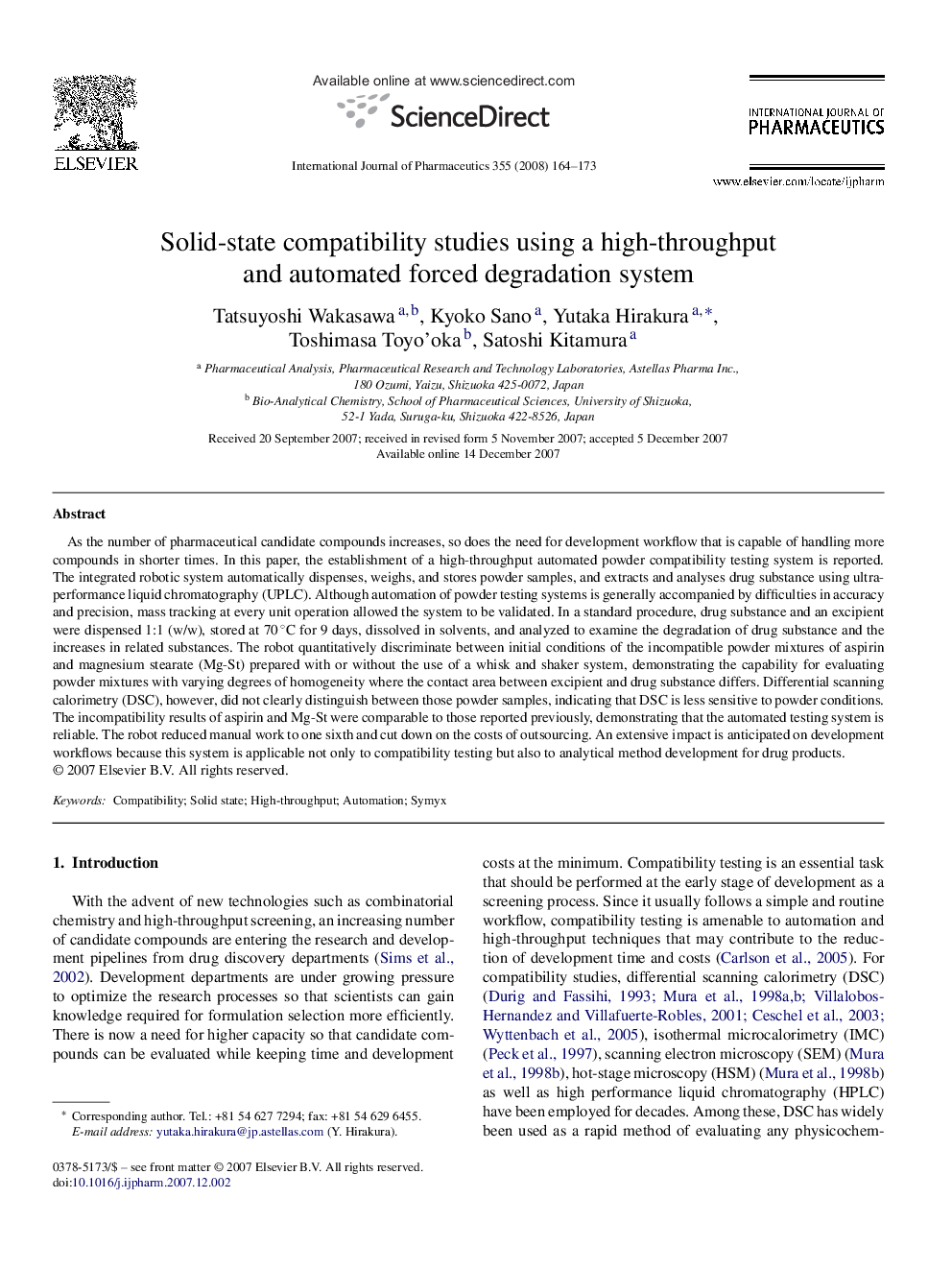 Solid-state compatibility studies using a high-throughput and automated forced degradation system