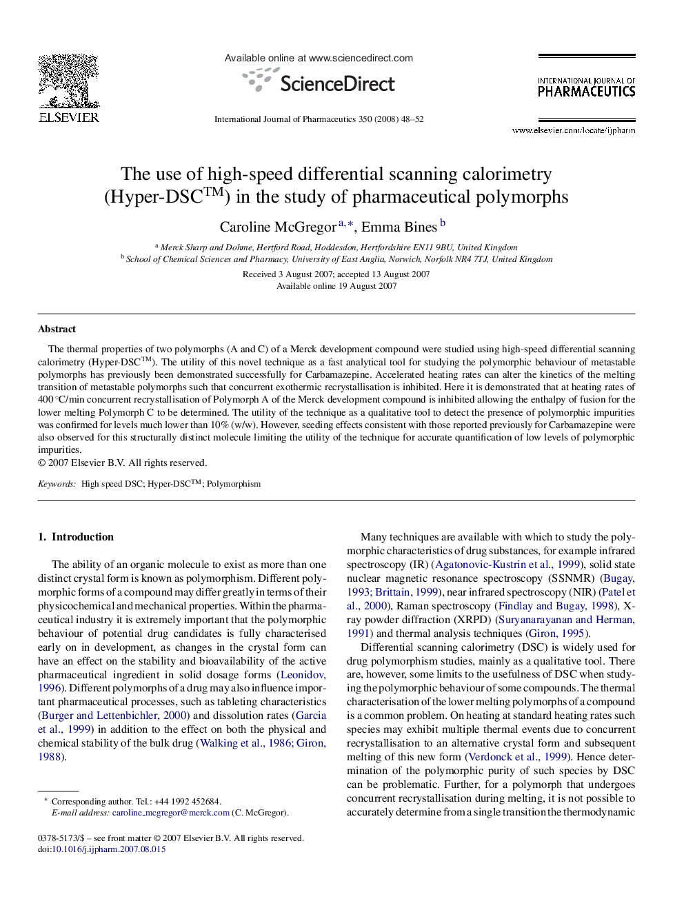 The use of high-speed differential scanning calorimetry (Hyper-DSC™) in the study of pharmaceutical polymorphs