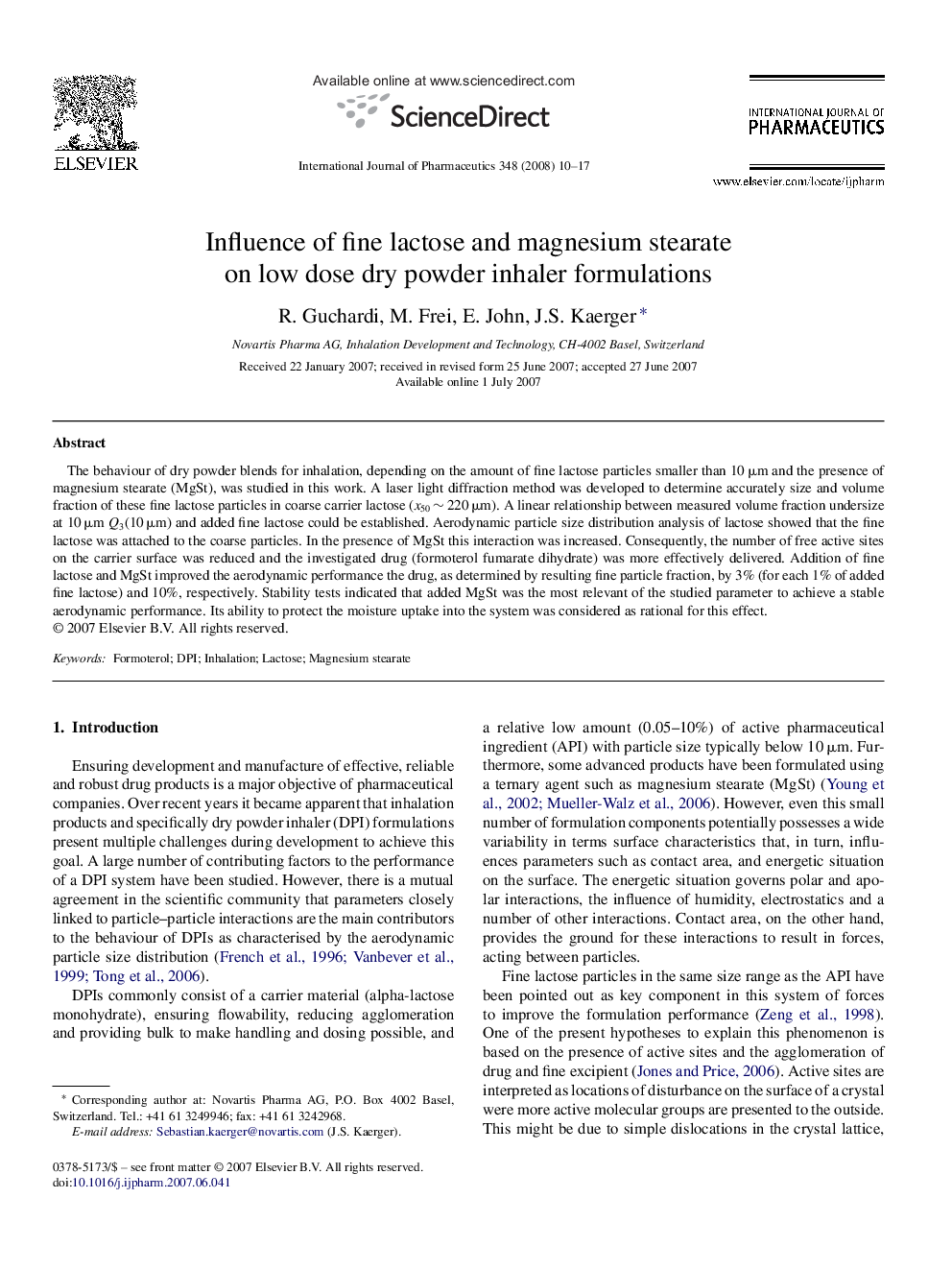 Influence of fine lactose and magnesium stearate on low dose dry powder inhaler formulations