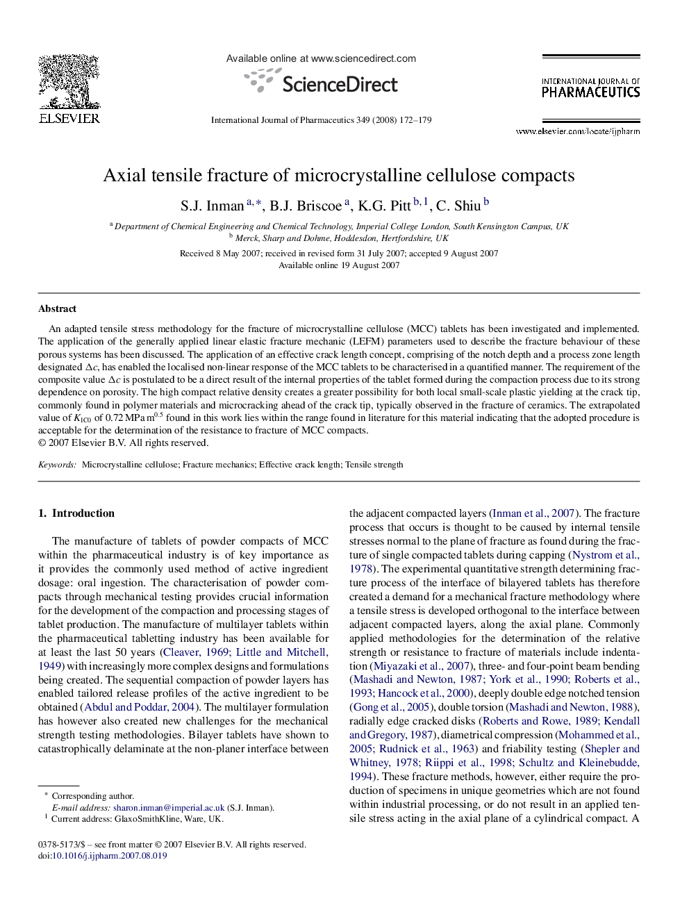 Axial tensile fracture of microcrystalline cellulose compacts