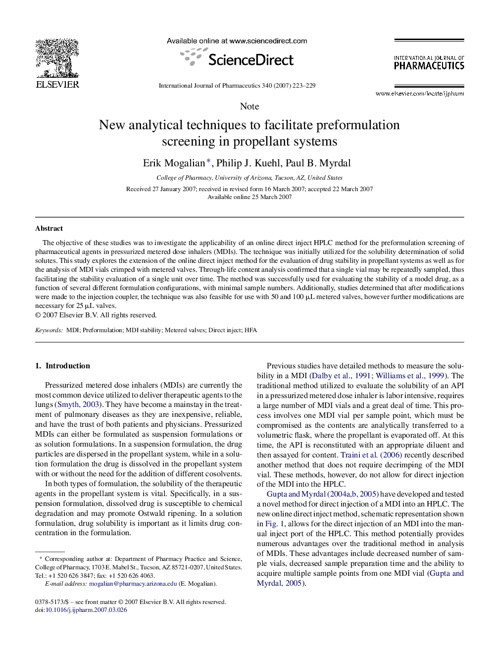 New analytical techniques to facilitate preformulation screening in propellant systems