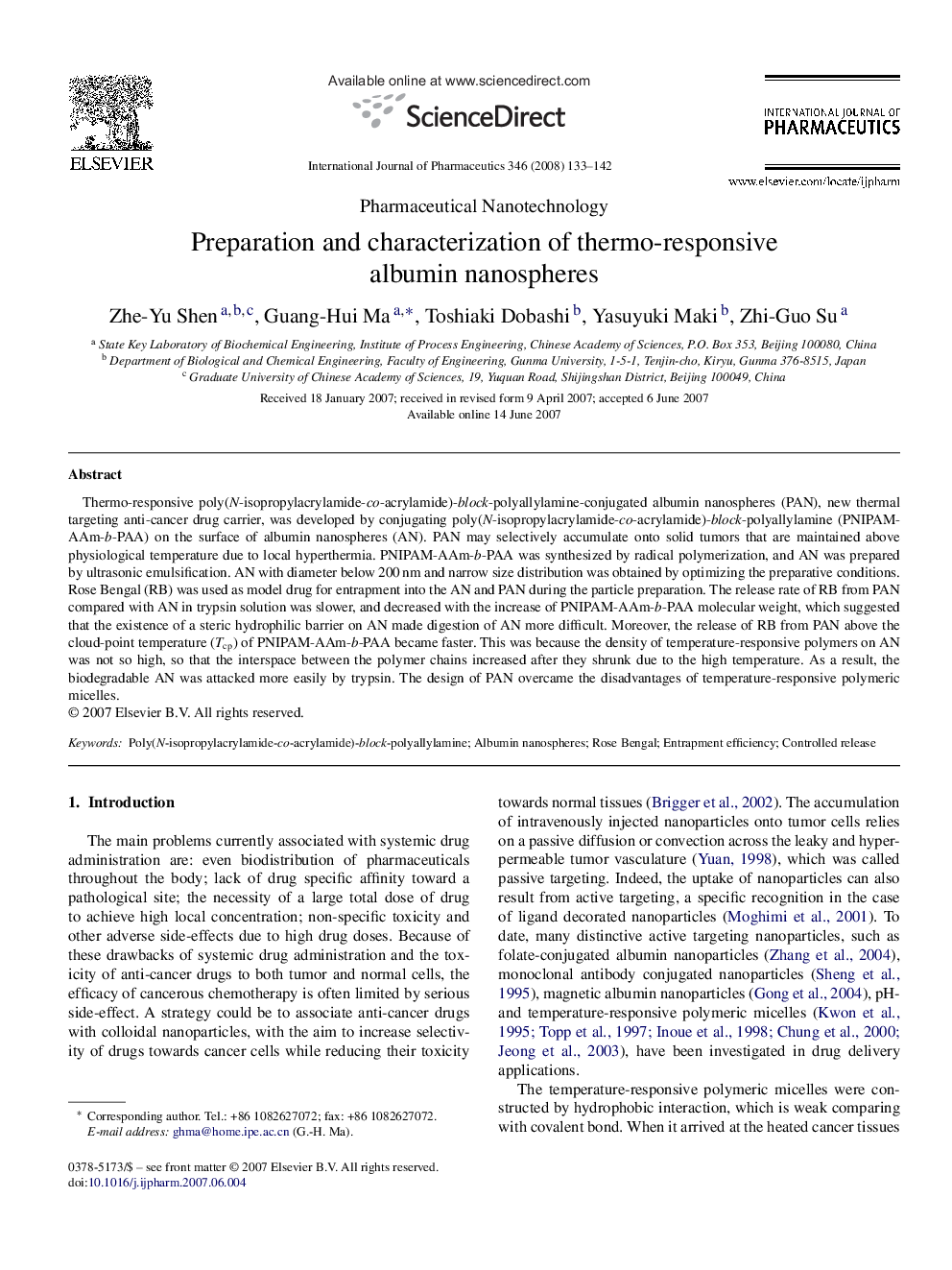 Preparation and characterization of thermo-responsive albumin nanospheres