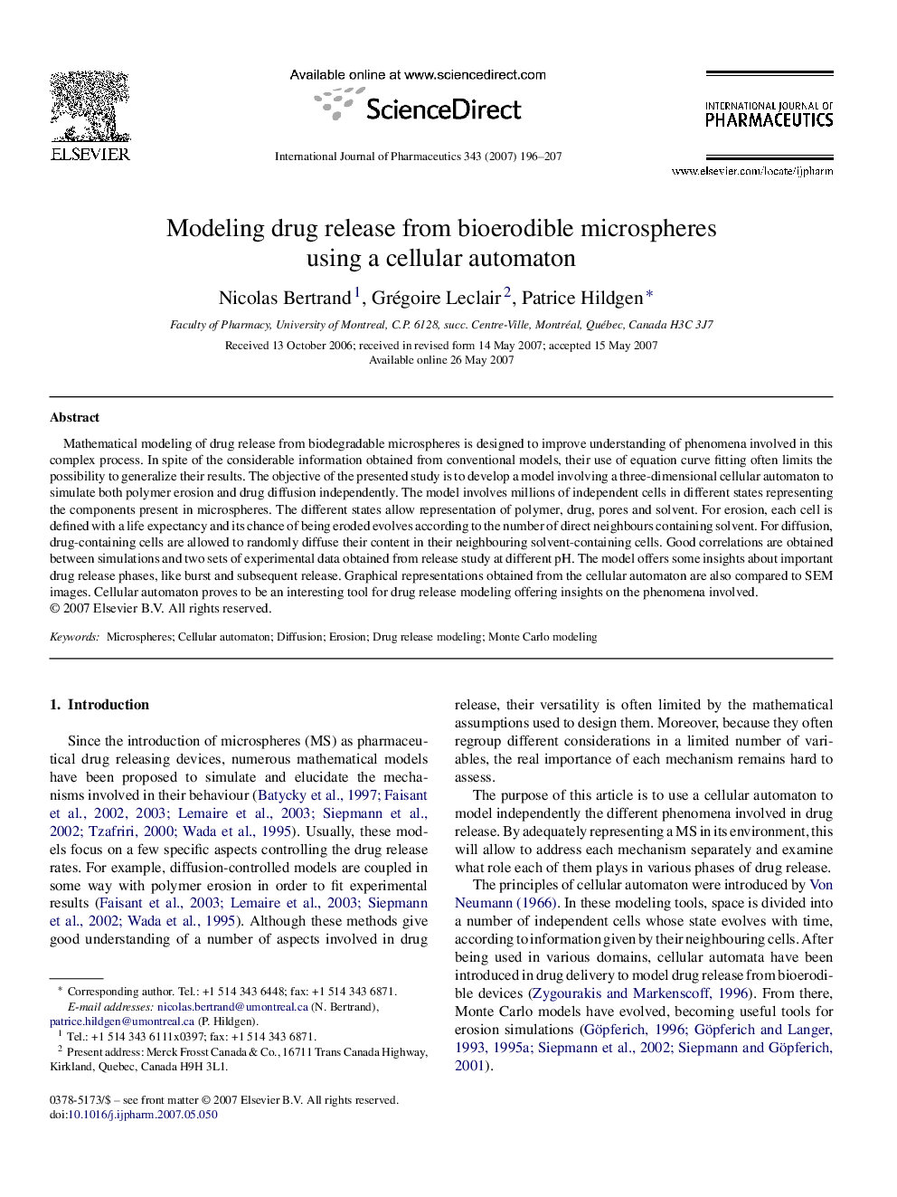 Modeling drug release from bioerodible microspheres using a cellular automaton