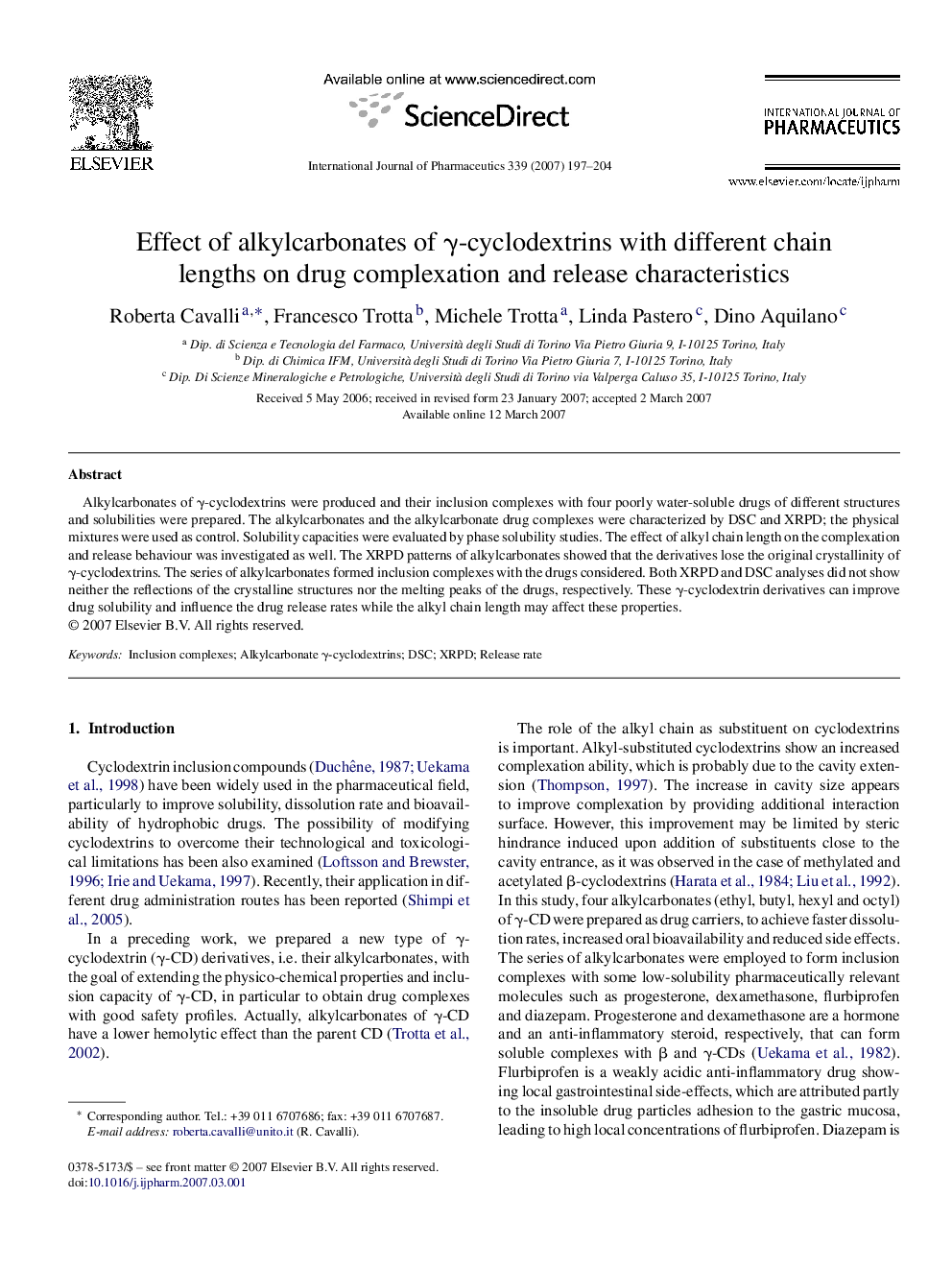 Effect of alkylcarbonates of γ-cyclodextrins with different chain lengths on drug complexation and release characteristics