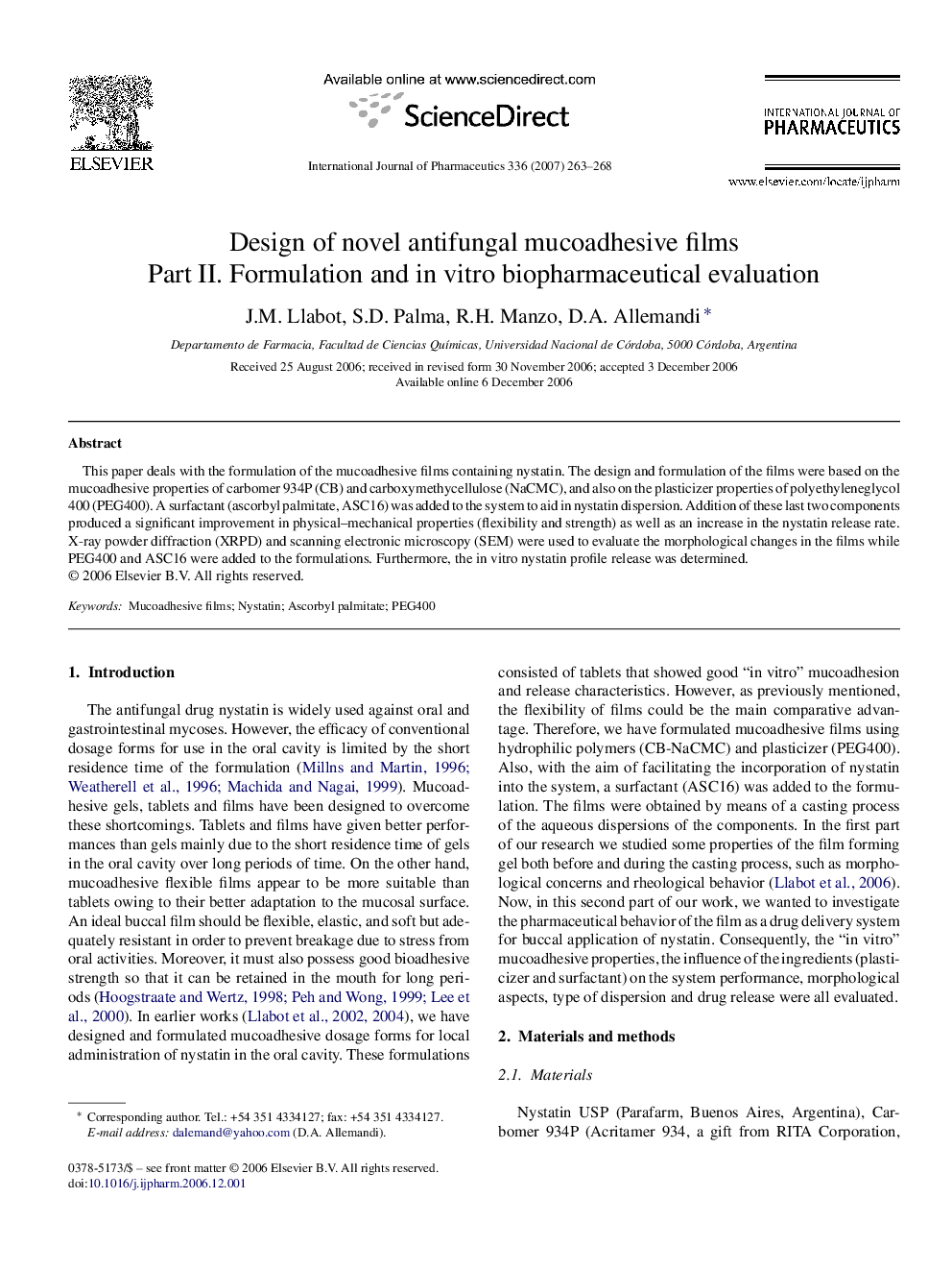 Design of novel antifungal mucoadhesive films: Part II. Formulation and in vitro biopharmaceutical evaluation