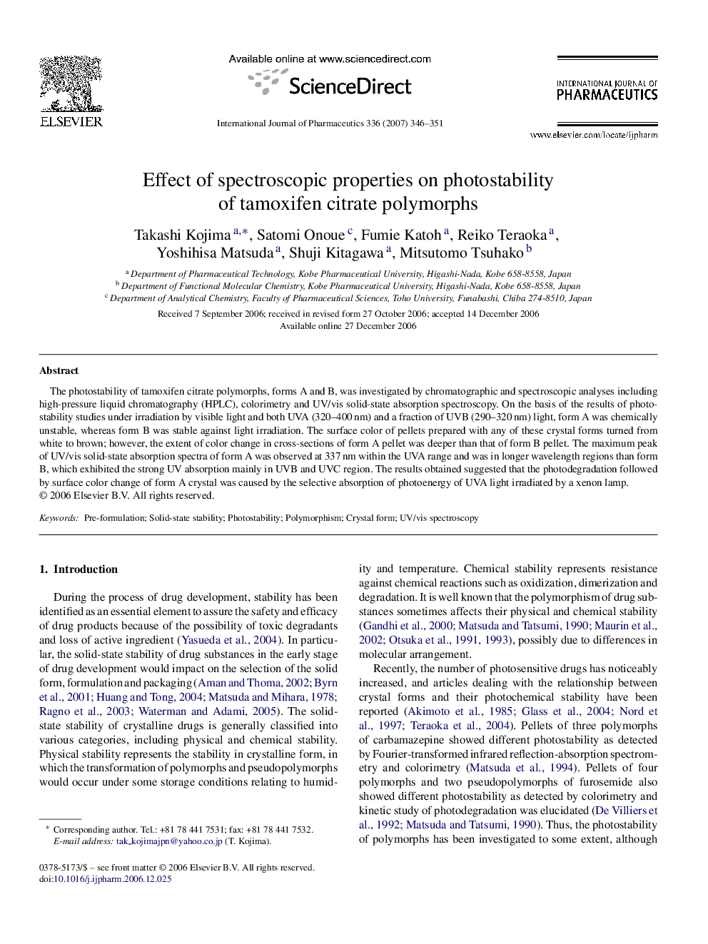 Effect of spectroscopic properties on photostability of tamoxifen citrate polymorphs