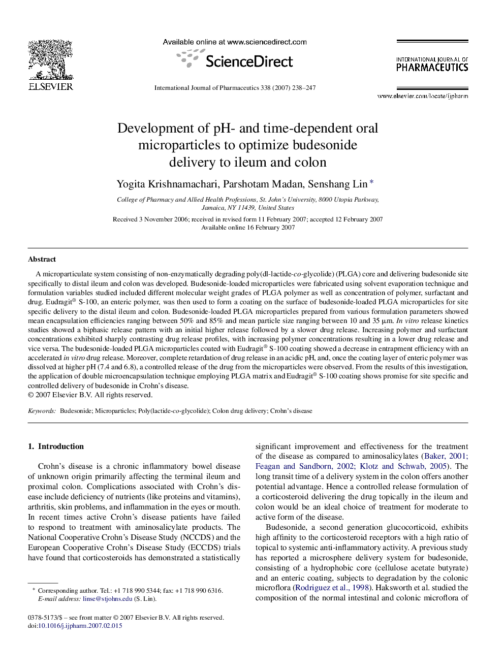 Development of pH- and time-dependent oral microparticles to optimize budesonide delivery to ileum and colon