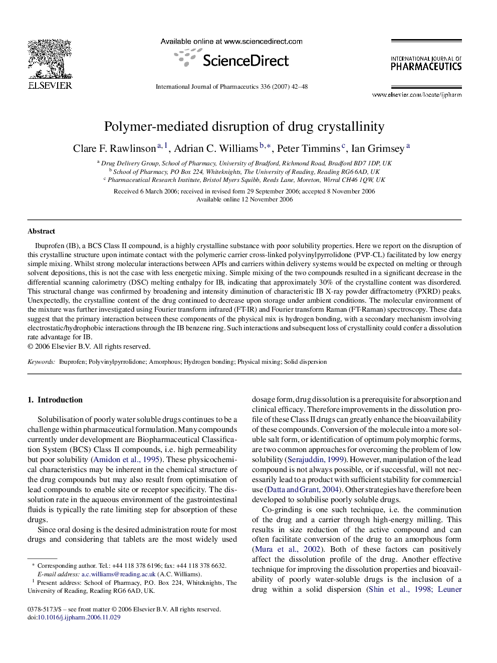 Polymer-mediated disruption of drug crystallinity