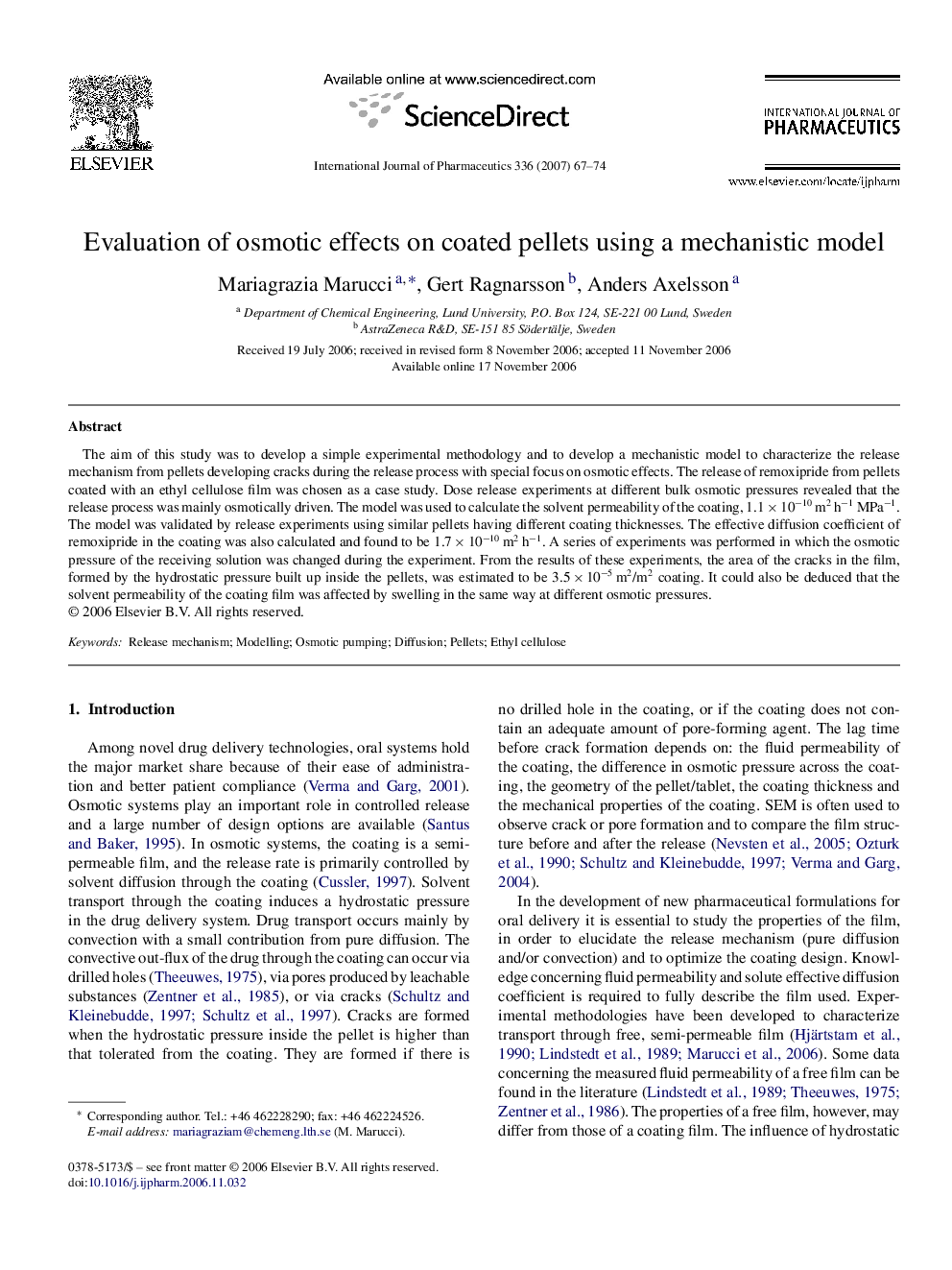 Evaluation of osmotic effects on coated pellets using a mechanistic model