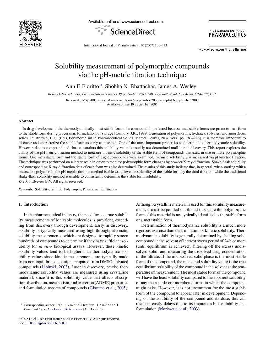 Solubility measurement of polymorphic compounds via the pH-metric titration technique