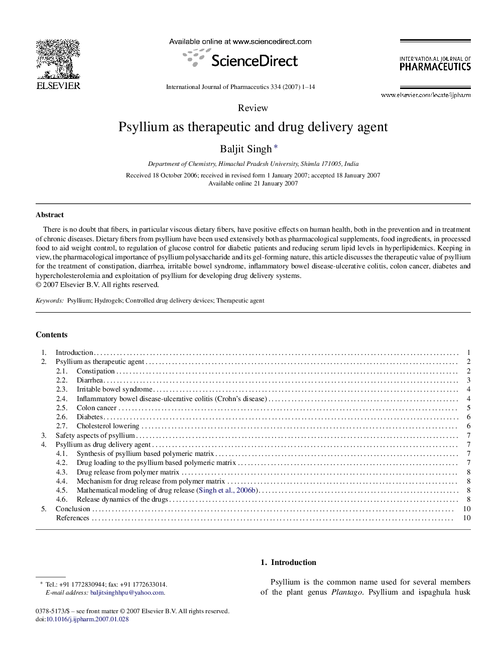 Psyllium as therapeutic and drug delivery agent