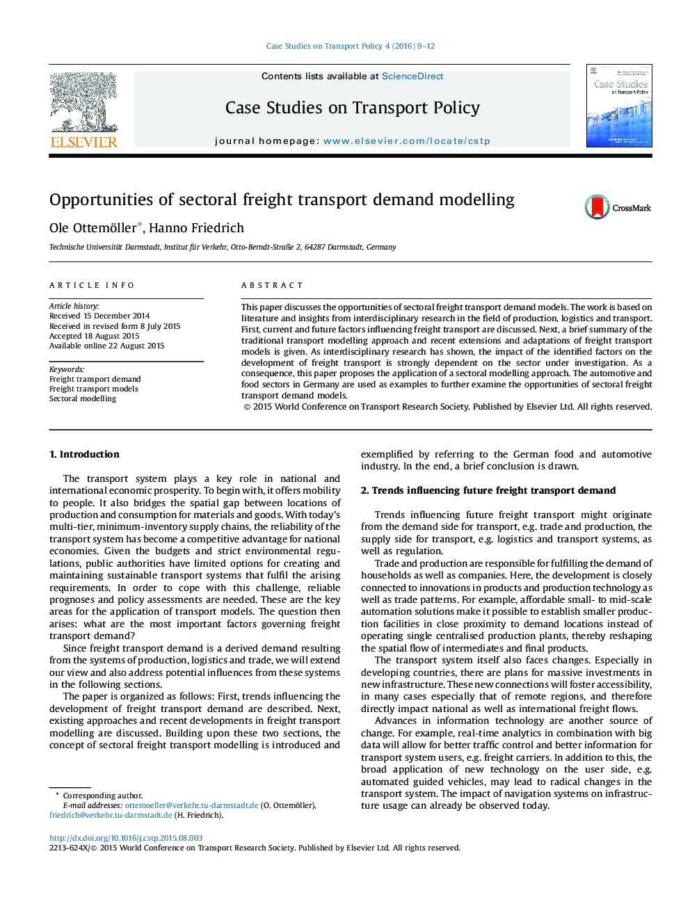 Opportunities of sectoral freight transport demand modelling