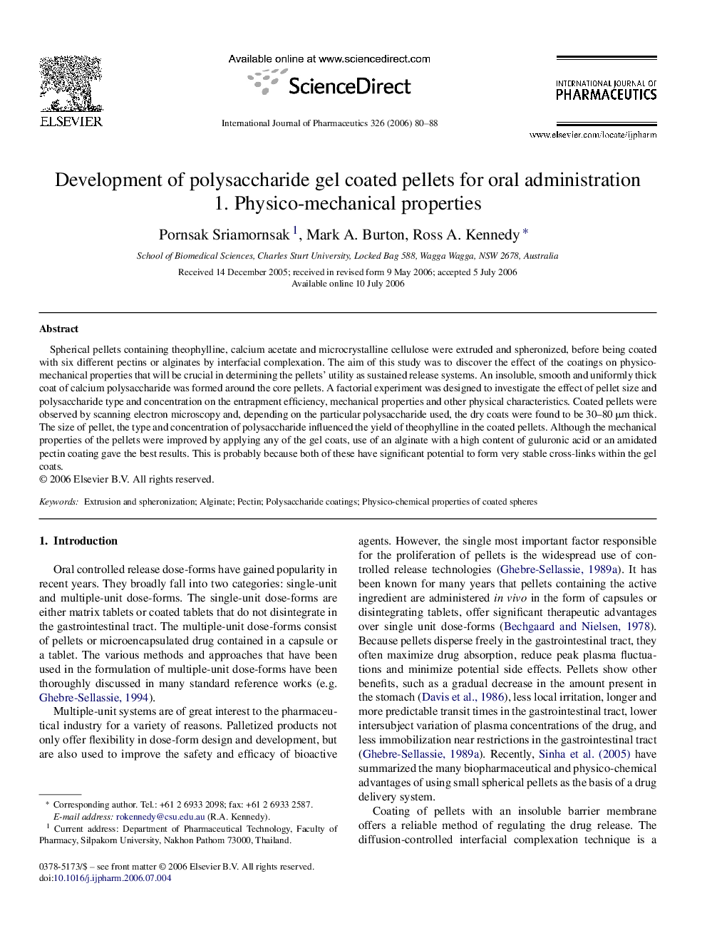 Development of polysaccharide gel coated pellets for oral administration: 1. Physico-mechanical properties