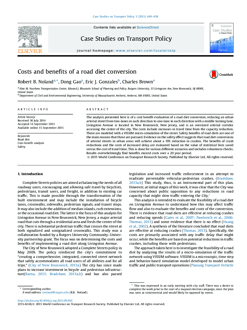 Costs and benefits of a road diet conversion