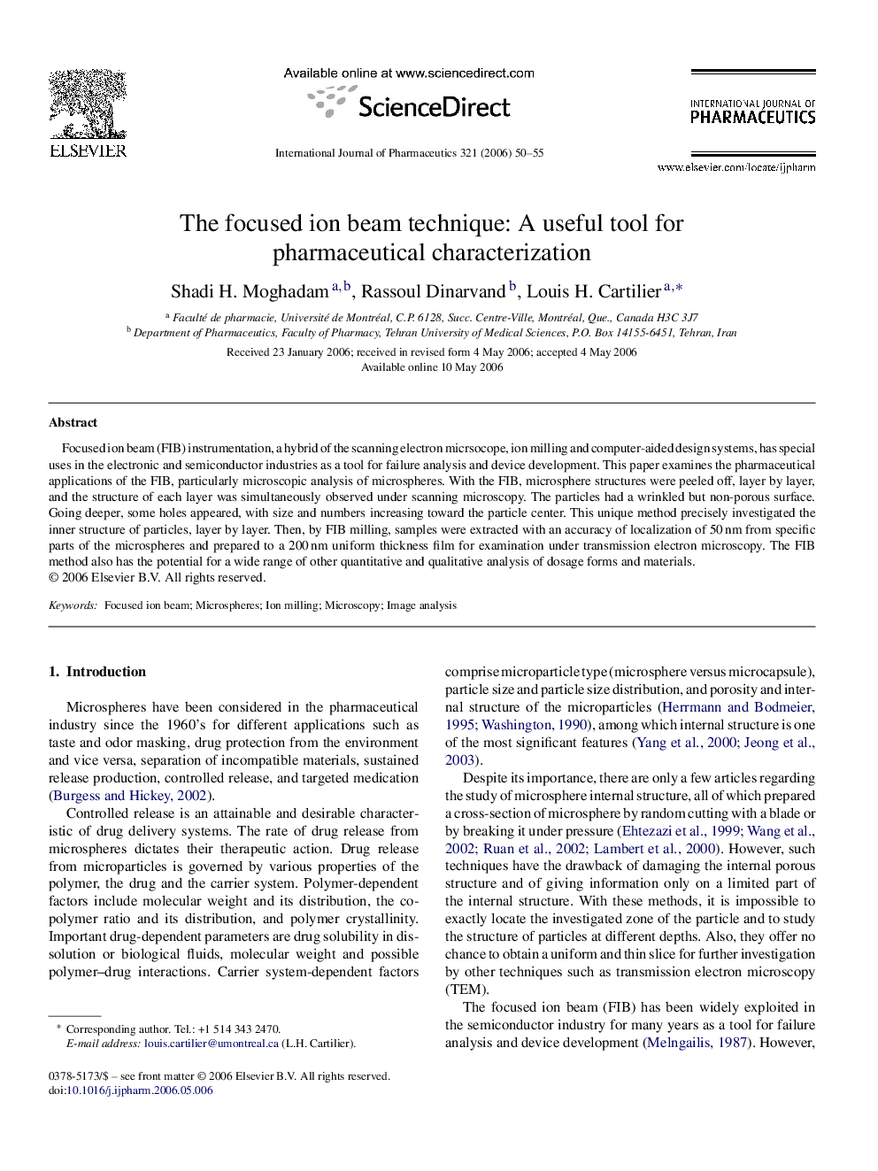 The focused ion beam technique: A useful tool for pharmaceutical characterization