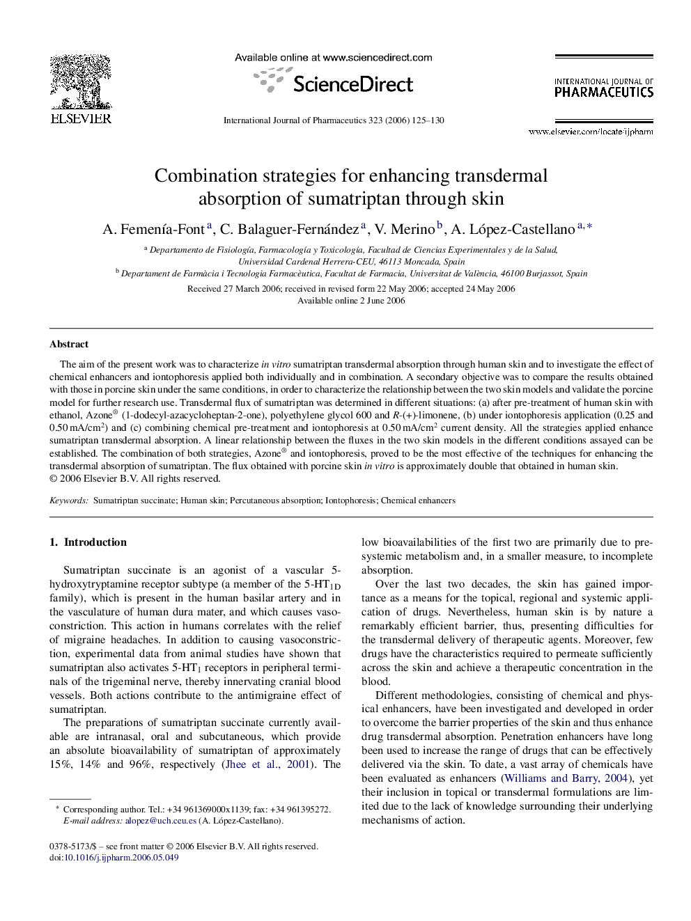 عکس صفحه اول مقاله: Combination strategies for enhancing transdermal absorption of sumatriptan through skin Combination strategies for enhancing transdermal absorption of sumatriptan through skin