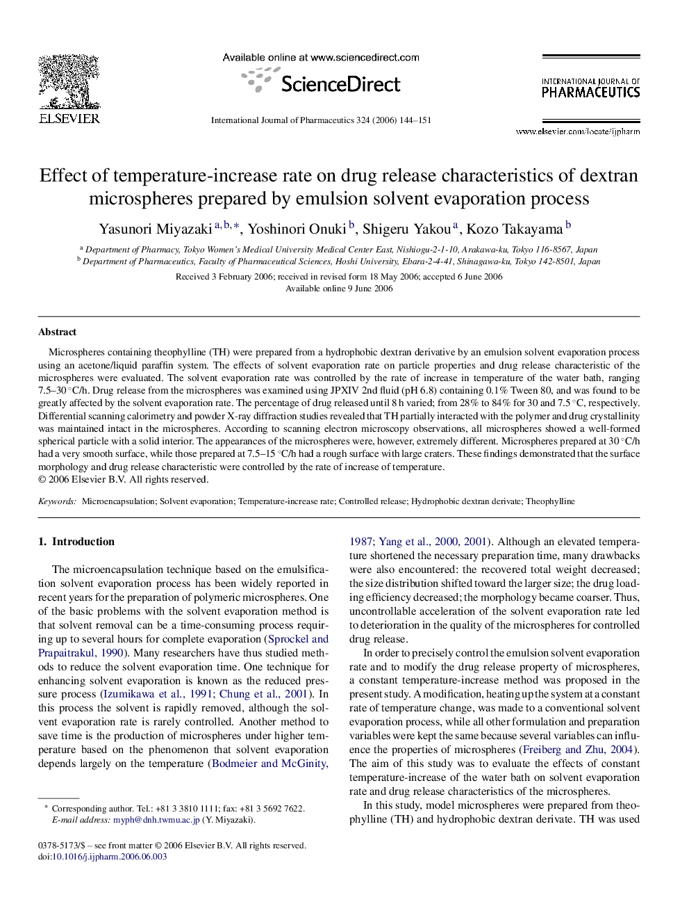 Effect of temperature-increase rate on drug release characteristics of dextran microspheres prepared by emulsion solvent evaporation process