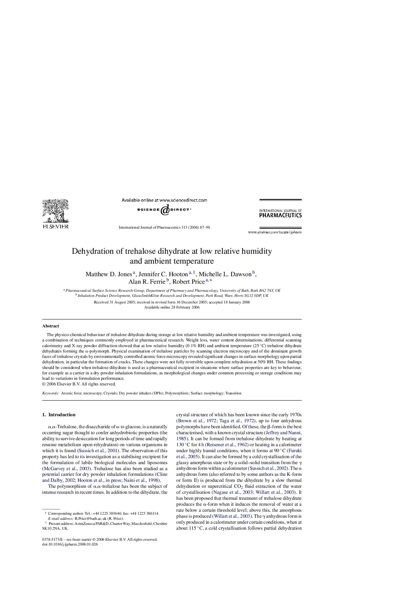 Dehydration of trehalose dihydrate at low relative humidity and ambient temperature