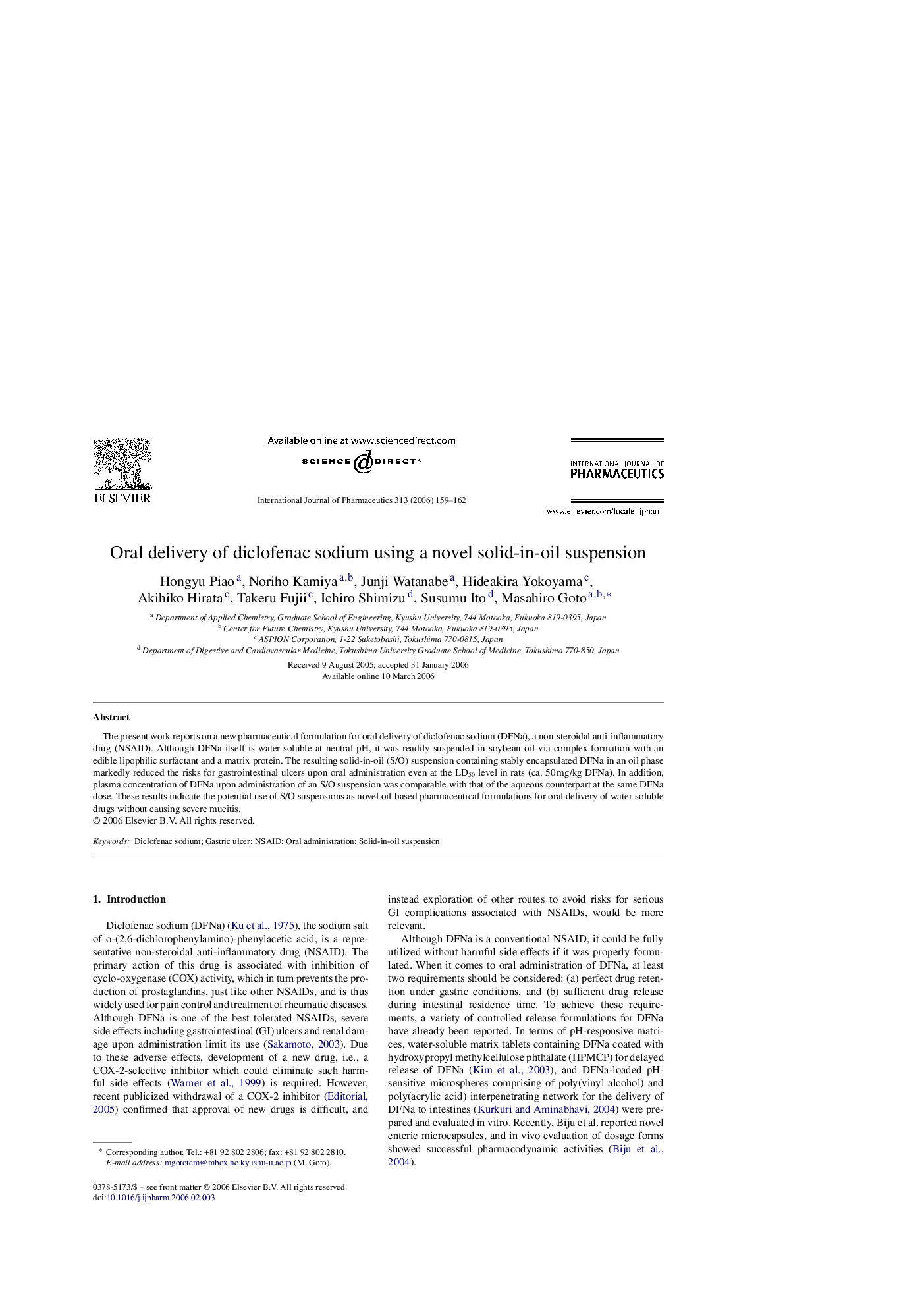 Oral delivery of diclofenac sodium using a novel solid-in-oil suspension