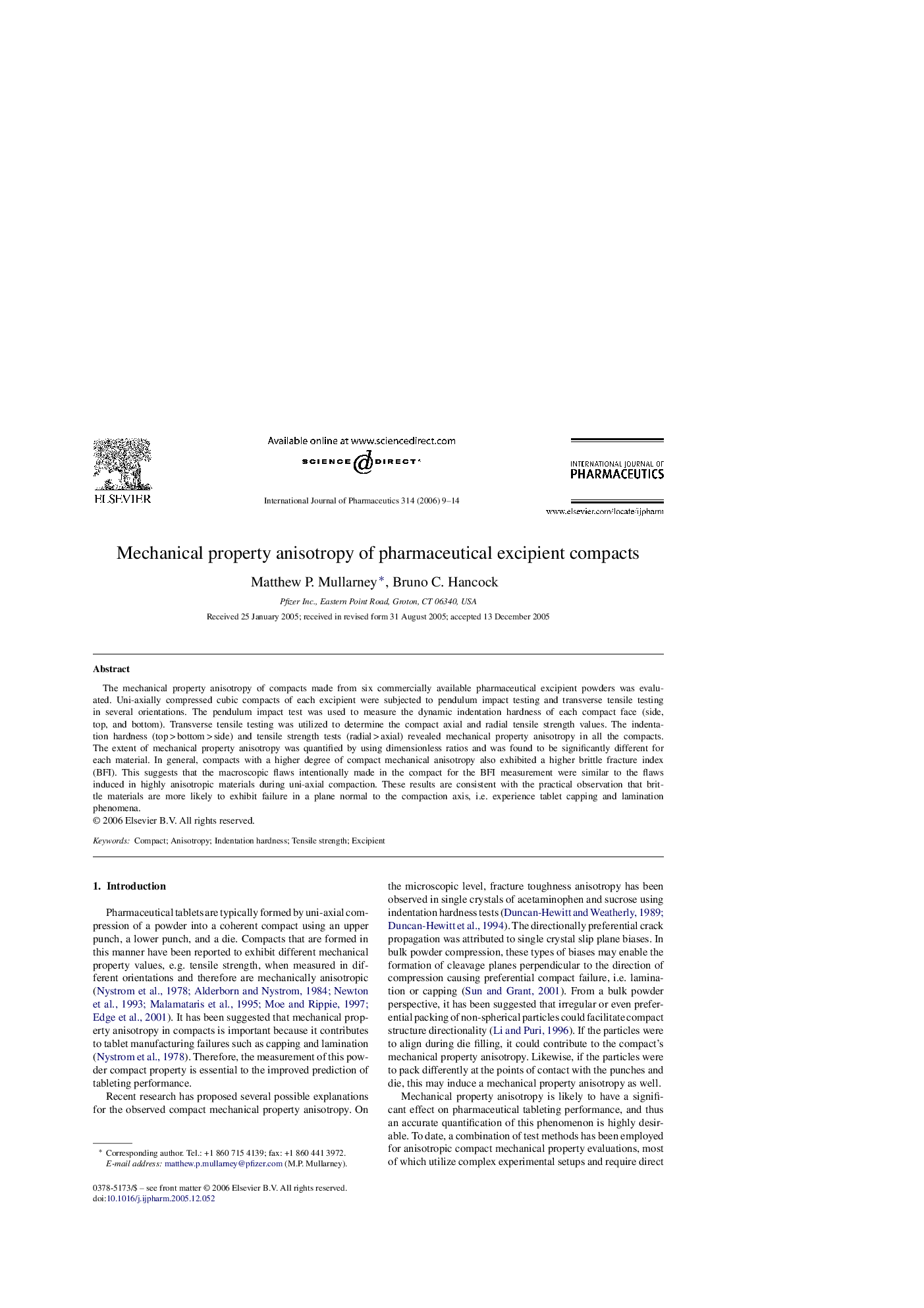 Mechanical property anisotropy of pharmaceutical excipient compacts