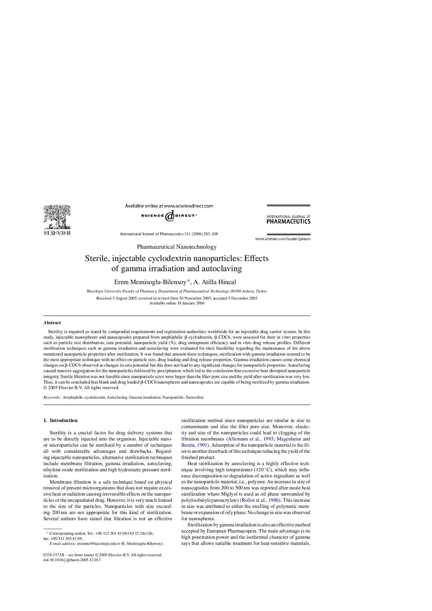 Sterile, injectable cyclodextrin nanoparticles: Effects of gamma irradiation and autoclaving