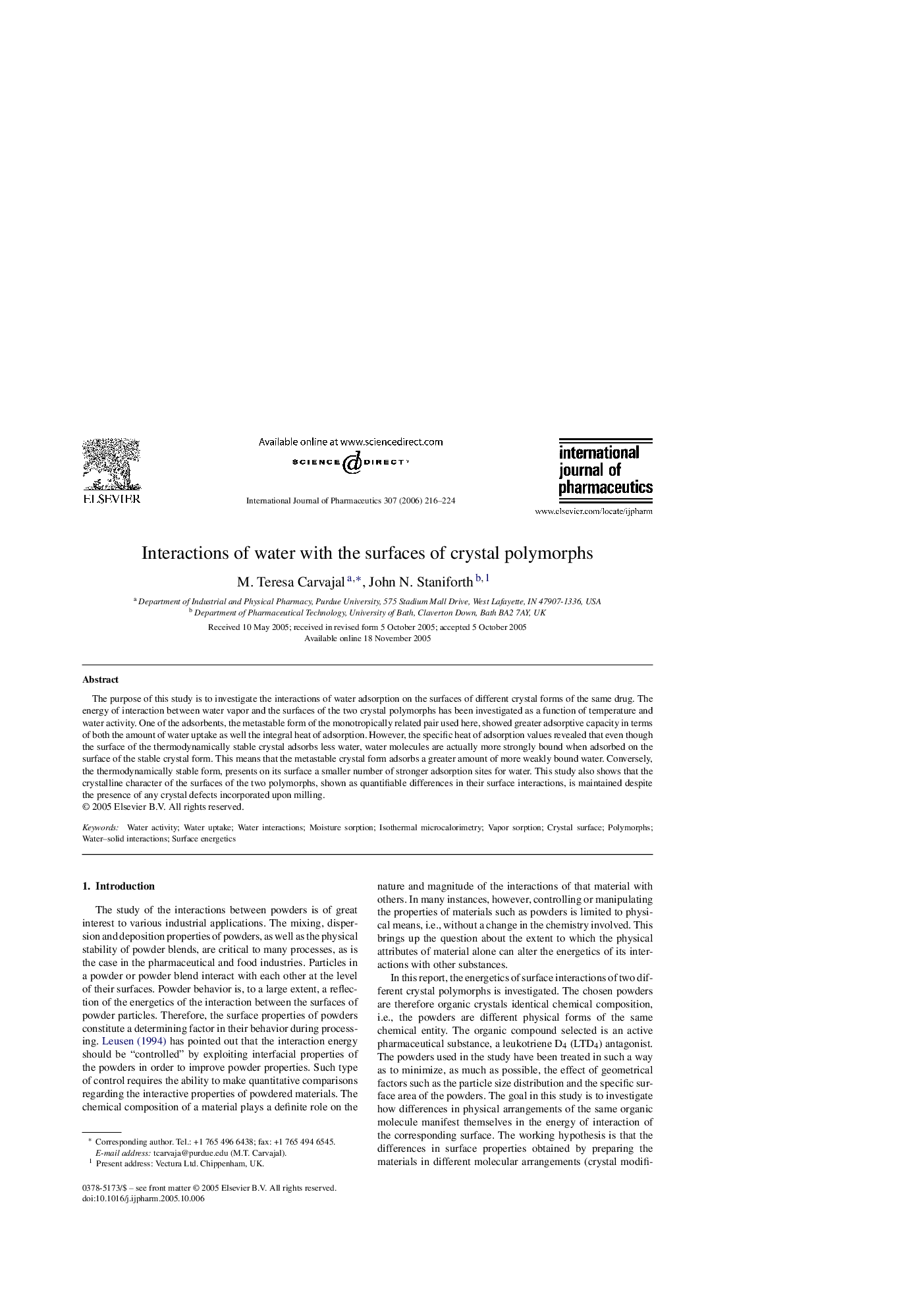 Interactions of water with the surfaces of crystal polymorphs