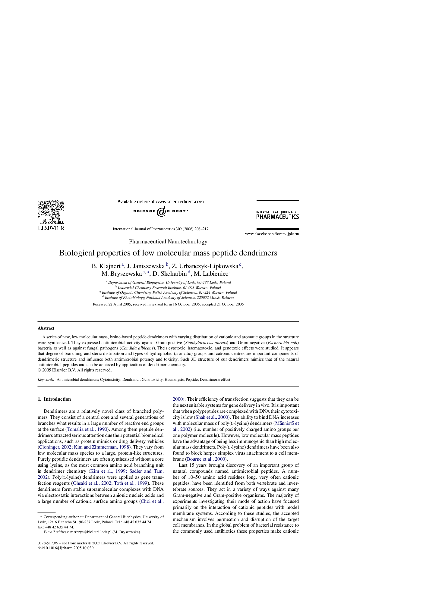 Biological properties of low molecular mass peptide dendrimers