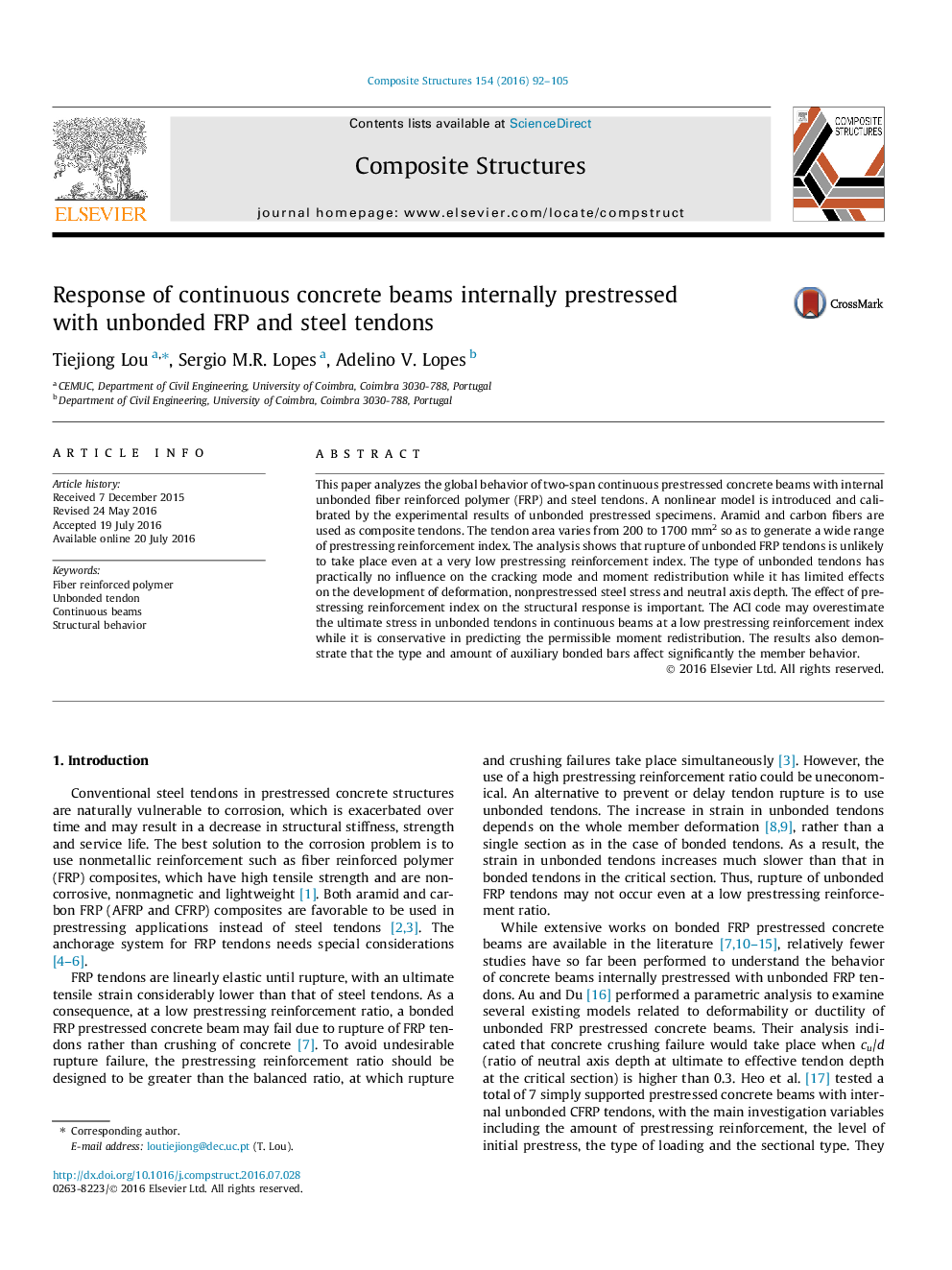 Response of continuous concrete beams internally prestressed with unbonded FRP and steel tendons