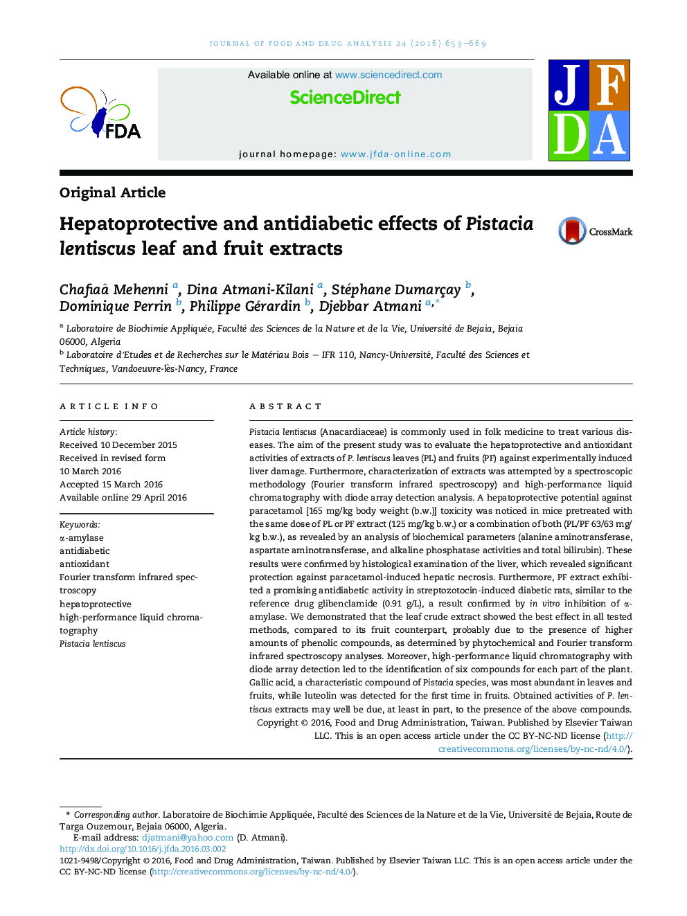 Hepatoprotective and antidiabetic effects of Pistacia lentiscus leaf and fruit extracts