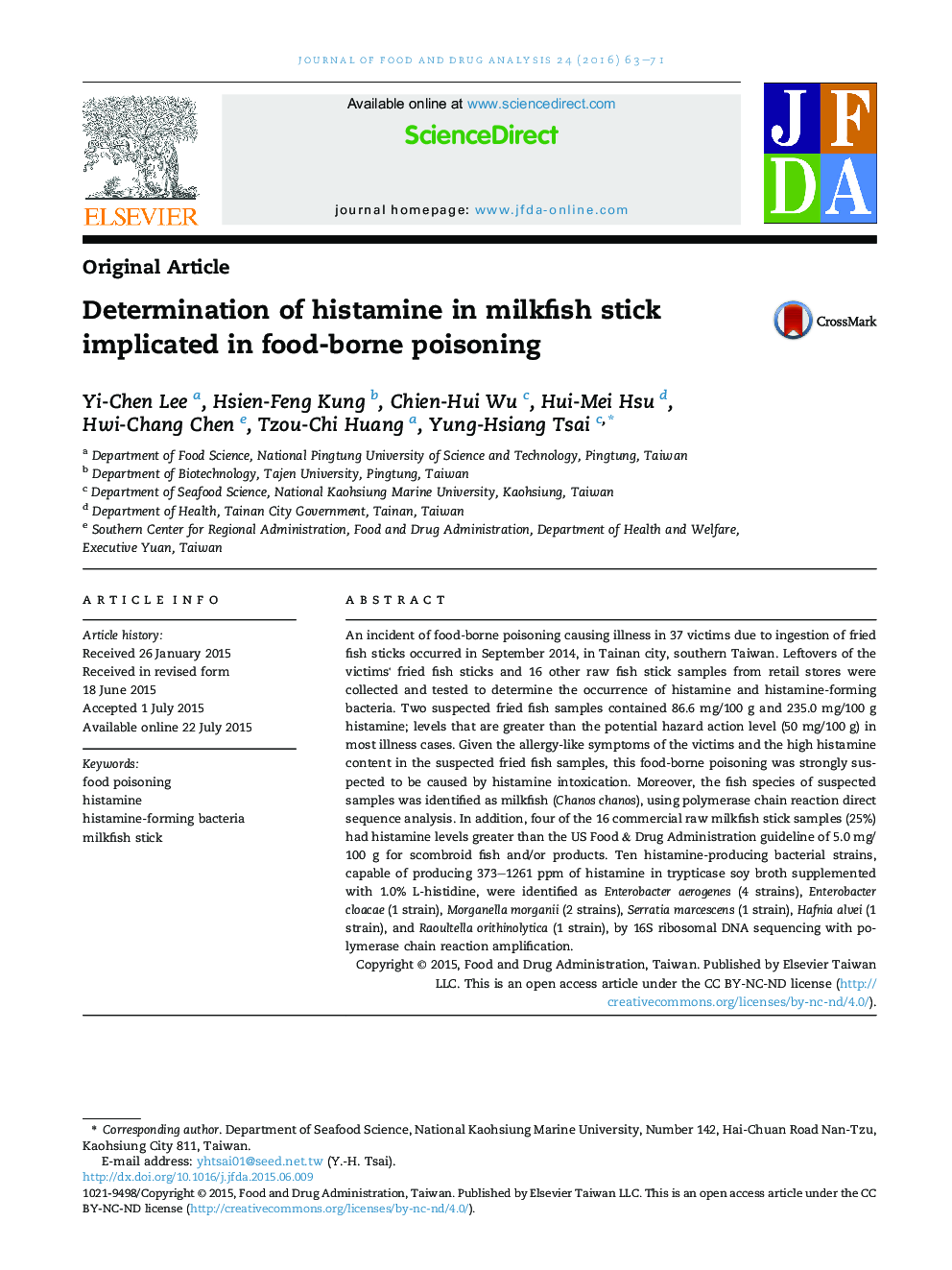 Determination of histamine in milkfish stick implicated in food-borne poisoning