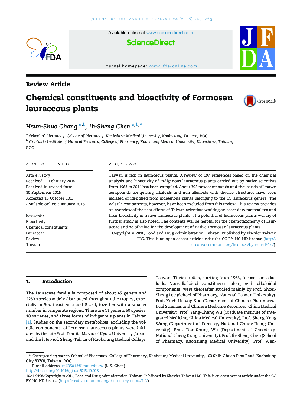 Chemical constituents and bioactivity of Formosan lauraceous plants